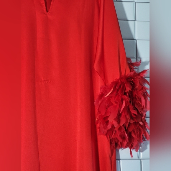 ODETTE BARSA Vintage Ladies Red Maxi Long Lounge Dress Caftan (Kaftan) Loose Fit - Picture 3 of 13